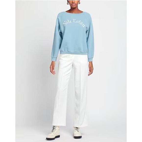 Nili Lotan $325 Printed Classic Crewneck Sweatshirt in Light Blue - Picture 1 of 9